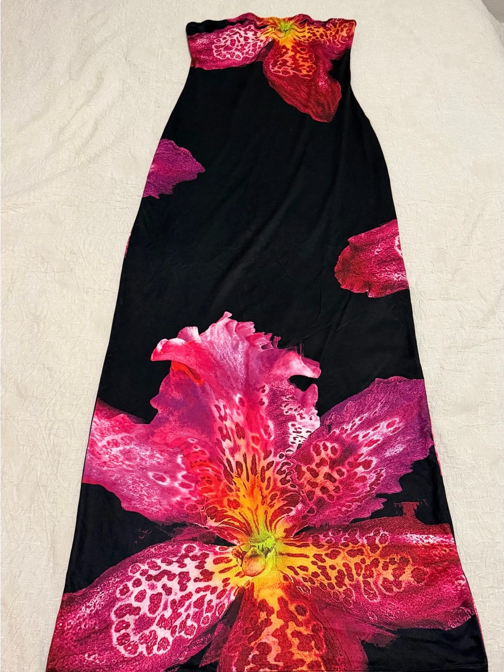 SHEIN Black Strapless Maxi Dress with Pink & Yellow Floral Print